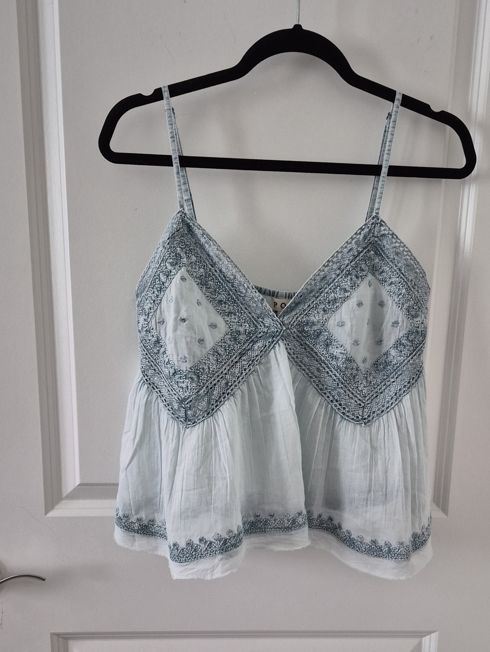 POL Light Blue Embroidered Spaghetti Strap Camisole